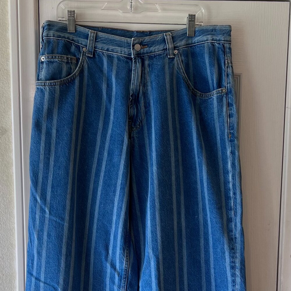 ZARA STRIPES EDITION Men's Wide Leg Relaxed Fit Striped Denim Jeans Blue 36